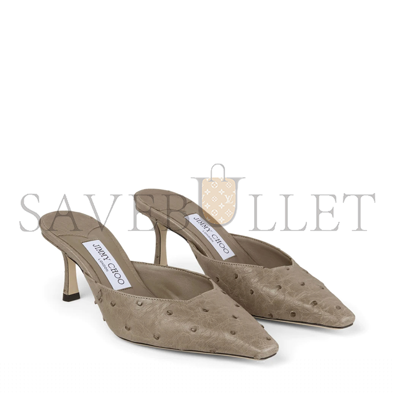 JIMMY CHOO VIVI 65 TAUPE OSTRICH LEATHER MULES VIVI65OAA